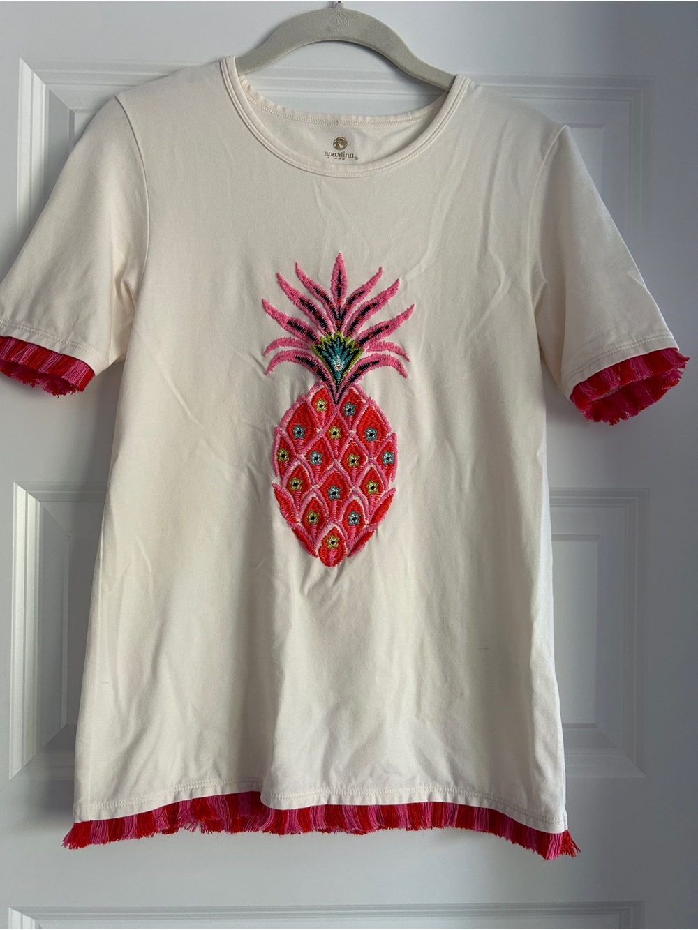Spartina 449 Pineapple Shirt with Fringe SZ XS